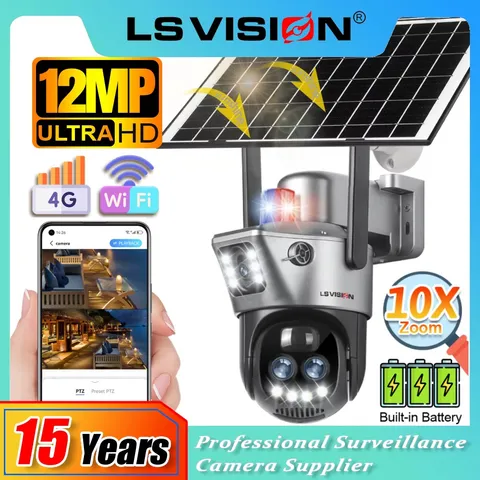 12MP 10X Zoom Outdoor Solar Camera 4G SIM/WiFi Dual Screen Night Vision Red Blue