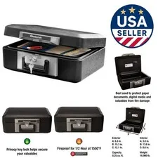 Compact Fireproof Safety Box with Key Lock - 0.25 Cu. Ft. for Money & Documents
