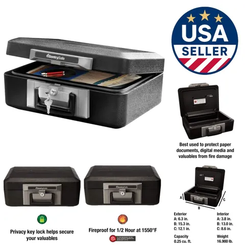 Compact Fireproof Safety Box with Key Lock - 0.25 Cu. Ft. for Money & Documents
