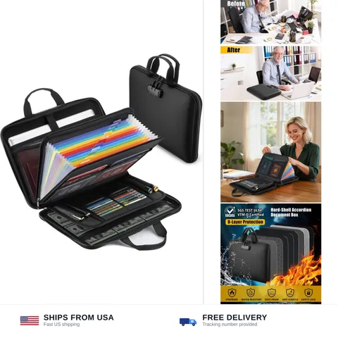 facka Fireproof Document Box with Lock, Hard-Shell Safe File Organizer | 13-P...