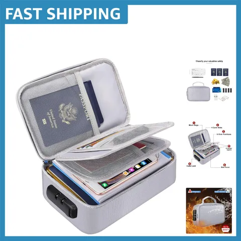Portable Fireproof Storage Bag with Zipper Lock - Secure Organizer for Travel