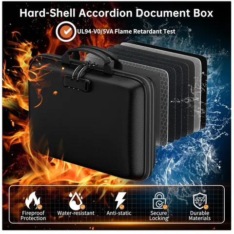 Fireproof Document Box with Lock & 25-Pocket File Folder