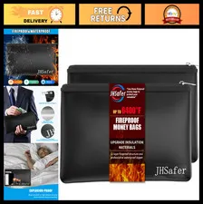 Fireproof Money Bags 6400℉ - 2pcs Waterproof Cash Pouch 11"x6.3" for Cash, Passp