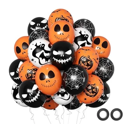Halloween Decoration Balloons, 50pcs 12 Inch Halloween Black Orange White