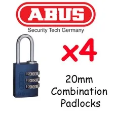  Combination Padlocks - Resettable ABUS 20mm  x4  BULK LOT High quality - BLUE