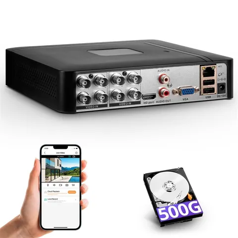H.265+ 8CH Channel DVR for Security Camera System 1080P Recorder with 500GB HDD
