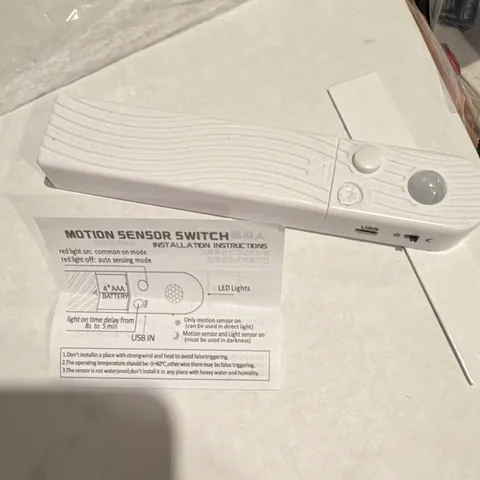 Motion Sensor Switch Indoor White USB Rechargeable, Light Sensor, LED Indicator
