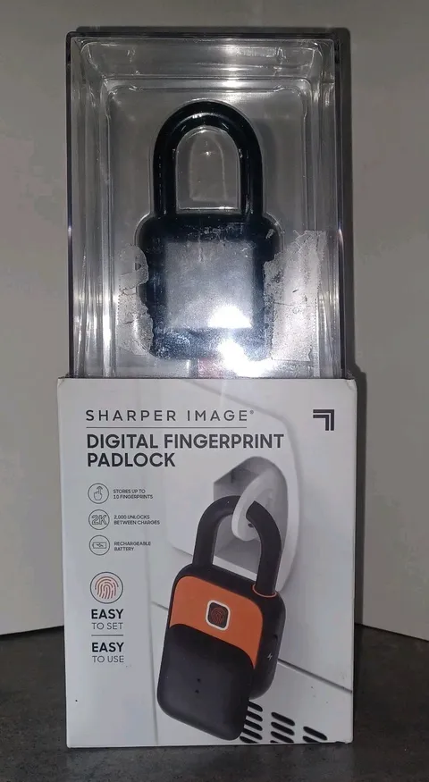 SHARPER IMAGE DIGITAL RECHARGABLE FINGERPRINT PADLOCK NEW IN BOX