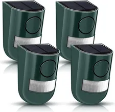 Solar Motion Sensor Alarm 129Db with Flashing LEDs - 4 Pack Green