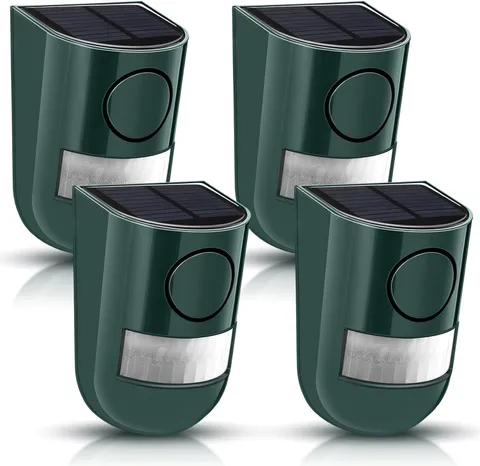 Solar Motion Sensor Alarm 129Db with Flashing LEDs - 4 Pack Green