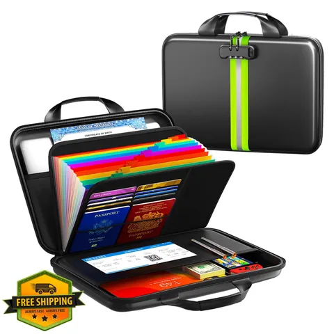 Fireproof Document Organizer Box, Lock, 13-Pocket Folder, Small