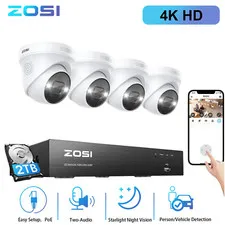 ZOSI 8CH 2TB NVR 4K PoE Security Camera Outdoor System 100ft Color Night Vision