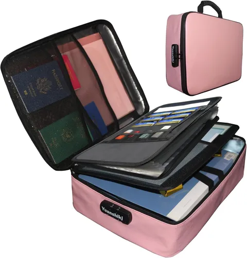 Portable Fireproof Waterproof Document Organizer with Lock Pink | 3 digit Code