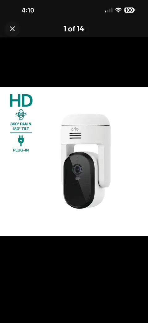 Arlo Essential 2K Pan Tilt Camera White Wired Plug-In Outdoor WiFi + 6Mo Plan