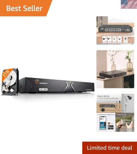 Super HD 1080P 16 Channel DVR Security Recorder with 2TB Storage for Home