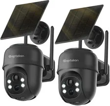2K Solar Security Cameras Wireless Outdoor 2 Pack, 360°PTZ Battery Powered Outdo