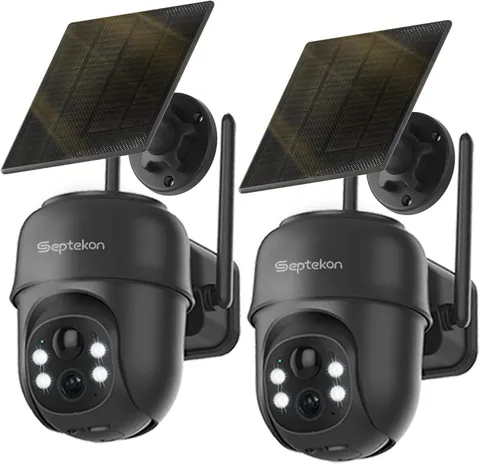 2K Solar Security Cameras Wireless Outdoor 2 Pack, 360°PTZ Battery Powered Outdo