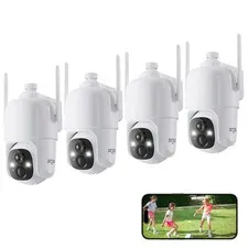 360° PTZ Security Cameras Wireless Outdoor WiFi 4-Pack