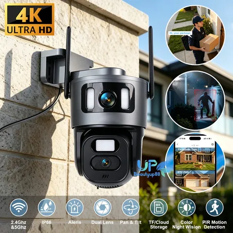 4K 8MP Dual Lens(4+4MP) WiFi PTZ Plug in Security Camera Auto Track Night Vision