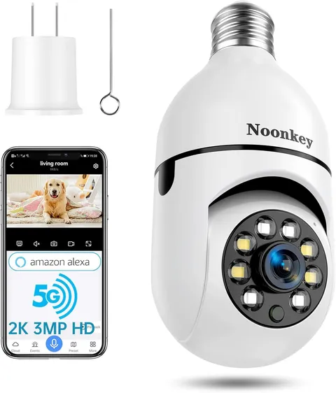 2K/3MP Light Bulb Security Camera, 5G& 2.4Ghz Wifi Alexa E27 360° Light Socket C