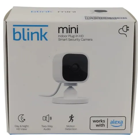 Blink Mini Indoor Plug-In Smart Security Camera 1080p HD Wi-Fi Alexa White