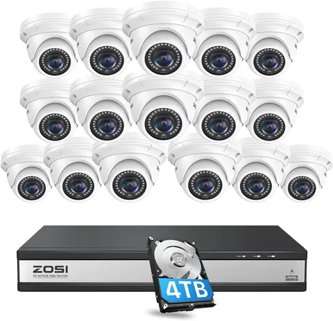 ZOSI 16CH 4TB 4K NVR POE 5MP Security Outdoor Camera System IP66 4TB Hard Drive