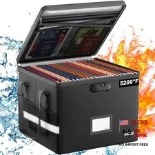 5200°F Fireproof Document Box with Lock, 15.6" x 12.5" x 10.5", 1 pack Black