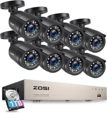 ZOSI H.265+ 1080P Home Security Camera System Outdoor 8CH DVR with IR-Cut 0-1TB
