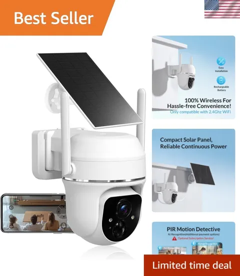 Vicohome 2K Solar Wireless WiFi Security Cameras Outdoor, 355° PTZ, Solar & B...