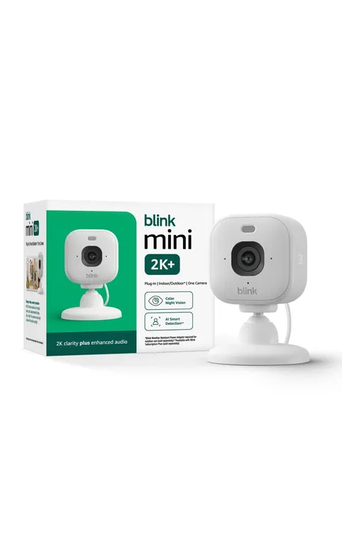 Blink Mini 2K+ (newest model) – Plug-in Home & Pet Indoor Security Camera with