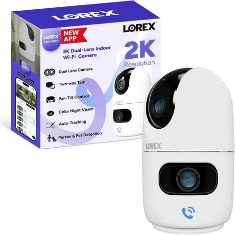 Connect (New App) | 2K Dual-Lens Indoor Pan-Tilt Wi-Fi Camera | 1 Camera 2 Views