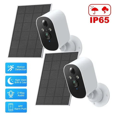2Pcs WiFi Solar Camera 1080P Wireless Battery Powered Security Camera System