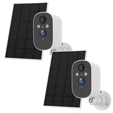 2PK Solar Battery Wireless WiFi Home Security Camera System Outdoor 2-Way Audio