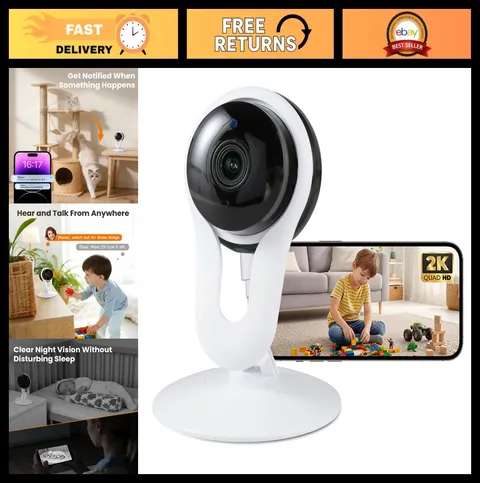 2K Smart Indoor Pet Camera, Phone App, Night Vision, 2-Way Audio, Motion Alerts