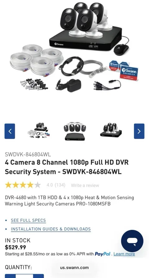 Swann SWDVK-846804WL 4-Cam 8-Channel 1080p Wired CCTV DVR System 1TB -Never used