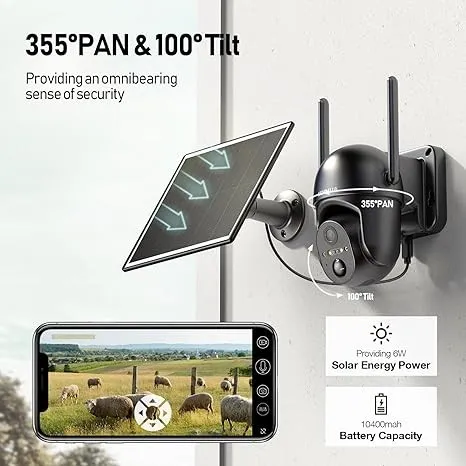 SEHMUA 4G LTE Cellular Solar Security Camera Wireless Outdoor, No WiFi -  BLACK