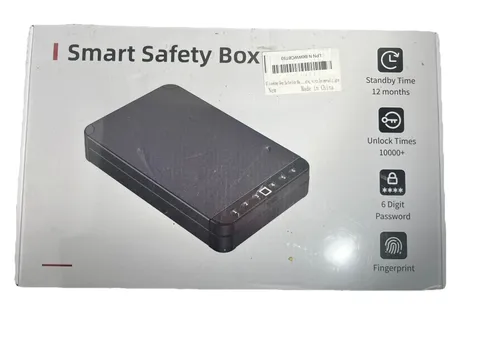 NEW Smart Safety Box Fingerprint & Key Safe, 6-Digit Password, Cable Lock, Black
