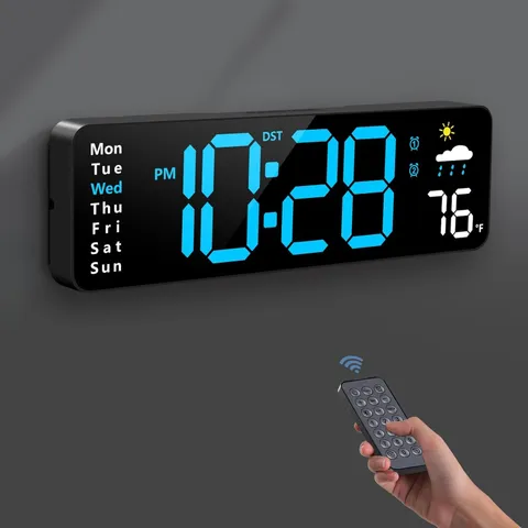 Digital Wall Clock, Digital Clock Large Display with Remote Control, Corded...
