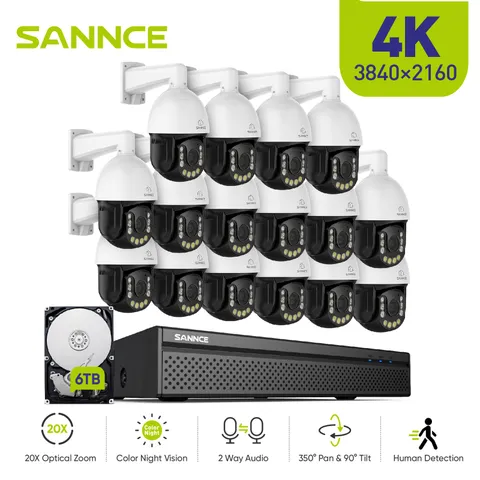 SANNCE 16CH NVR 4K PTZ PoE Color Security Camera System 20x Zoom Two Way Audio