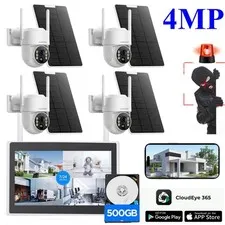 Home Security Camera System 4MP Wireless 10CH Solar Wifi 10'' Monitor NVR+500GB