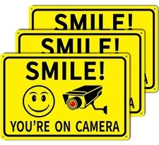 3-Pack Smile You're On Camera Signs 8"x12" Rust Free Aluminum Video Surveillance