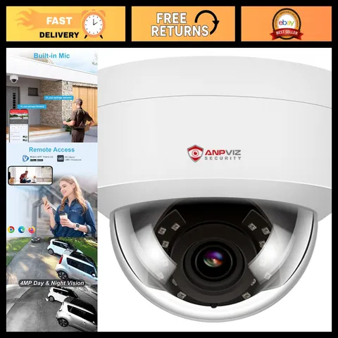 4MP PoE IP Dome Camera with Microphone, 98ft IR Night Vision, Security Surveilla