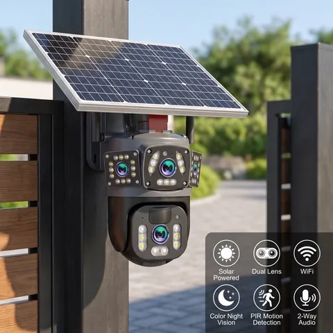 3 Lens WiFi Solar Camera Wireless 6MP Outdoor Battery Security Camera PTZ System