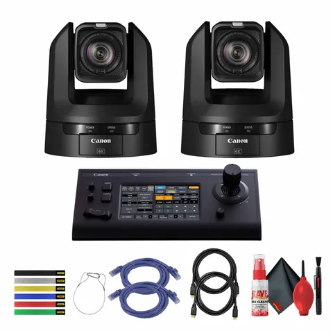2 x Canon CR-N100 4K NDI PTZ Camera with 20x Zoom + Canon RC-IP100 Controller +