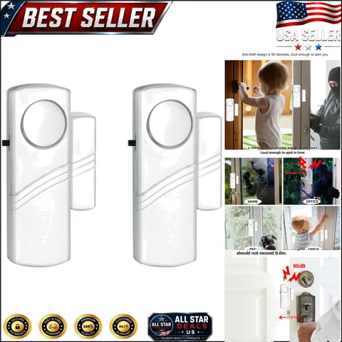 Portable 90dB Wireless Burglar Alarm for Home & Office - 2 Pack Easy Setup