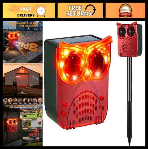 Solar Outdoor Motion Sensor Alarm - 130dB Security Alert with Dog Bark & Gunshot