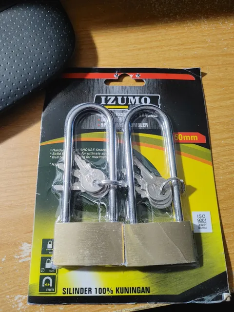 Izumo 50mm 2-Pack Long Shackle Solid Brass Padlock/Gold/New In Package