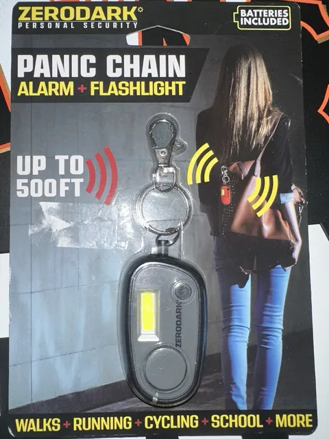 Panic Chain Alarm and Flashlight Keychain Color NEW