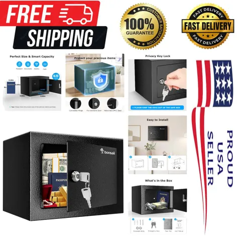 Compact Steel Security Safe with Key Lock - 0.23 Cubic Feet for Valuables