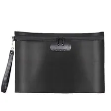 Fireproof Waterproof Document Money Bag Pouch Safe Storage Lock Black Wallet